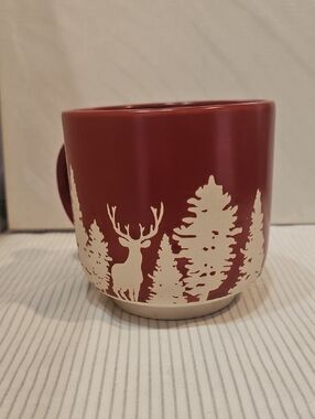 Rustic Red Deer Forest Ceramic Mug - Red